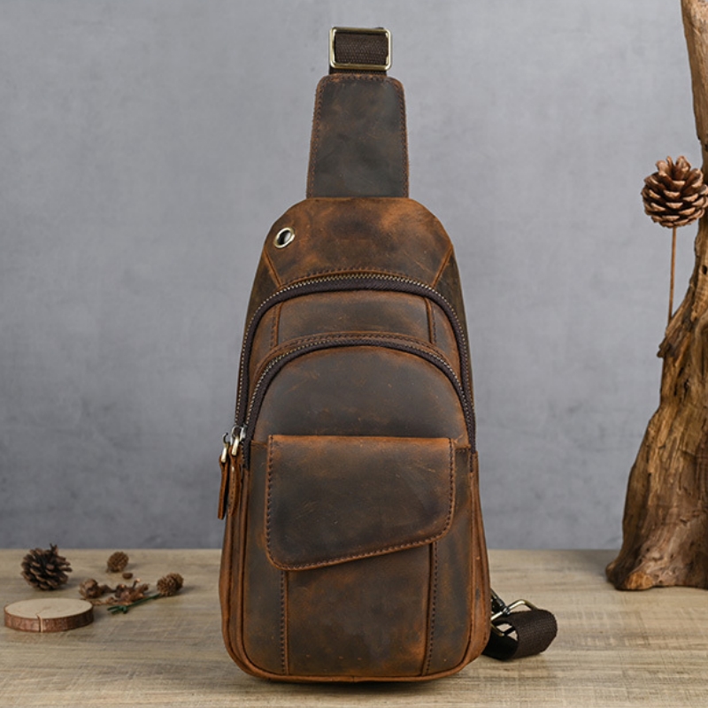 Leather Backpack Vintage - Designer Luxus Multifunktions-Herren-Brusttasche Große Kapazität Outdoor