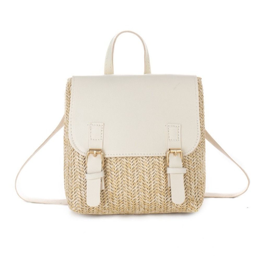 Leather Backpack Vintage - Vielseitige Tasche PU-Leder Stroh-Rucksack Retro-Design Eleganter