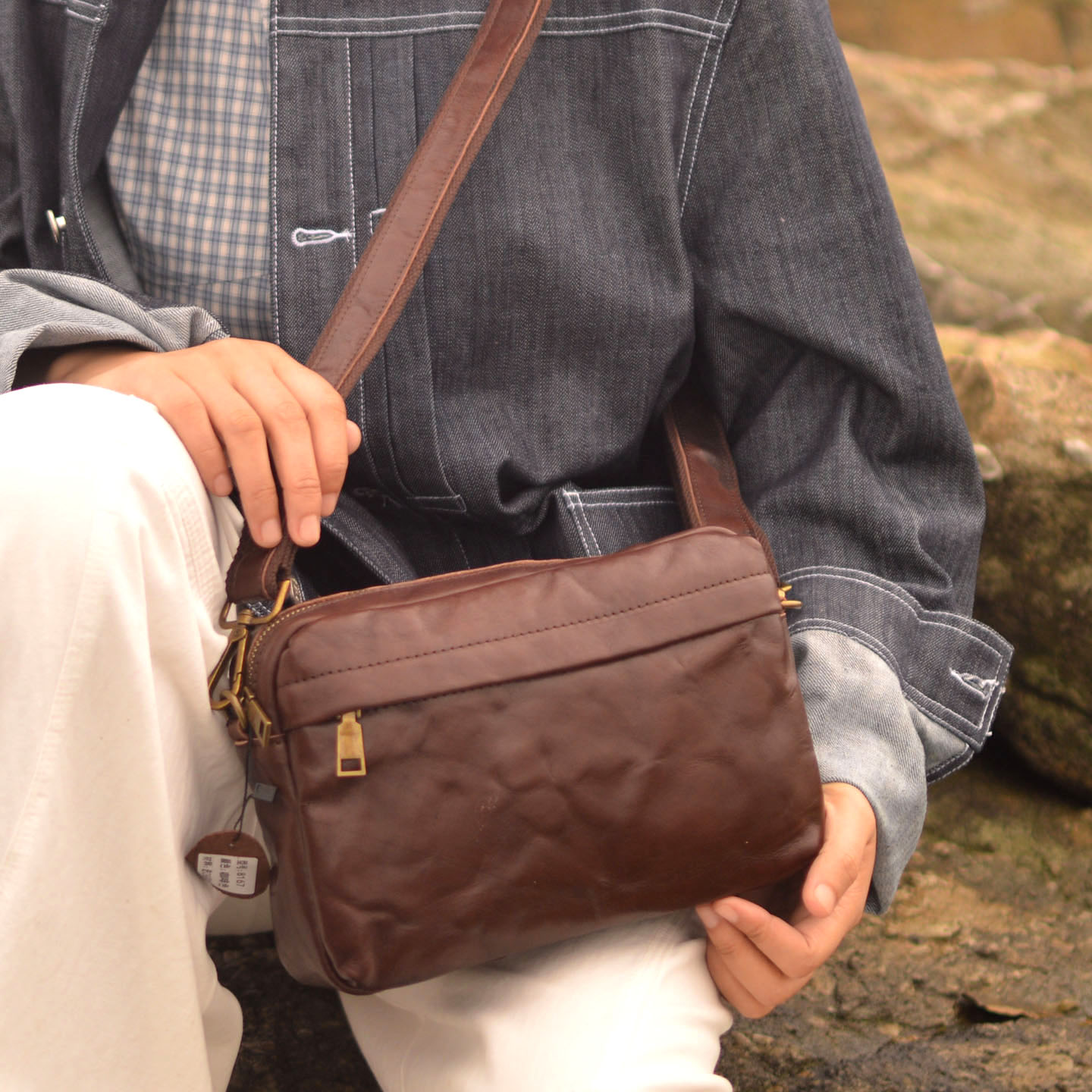 Leather Backpack Vintage - AETOO Neu gestaltete Vintage-Umhängetasche aus gegerbtem