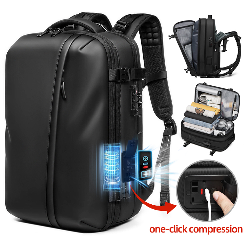 Travel Backpack Anti Theft - Herren-Reiserucksack mit Ein-Klick-Vakuumpumpe, 17-Zoll-Laptop-Fach, 60L Erweiterbarer
